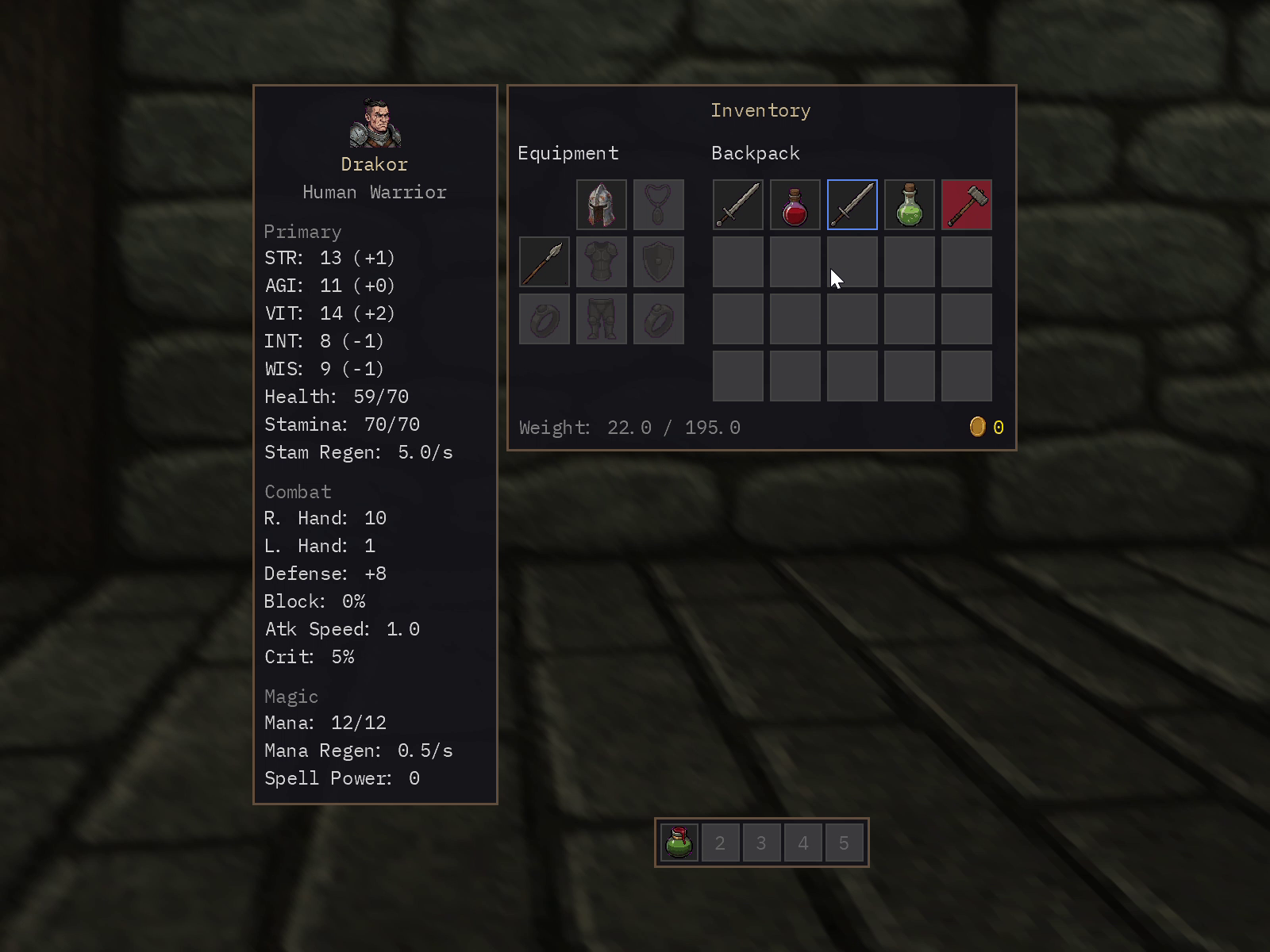 Inventory with potions